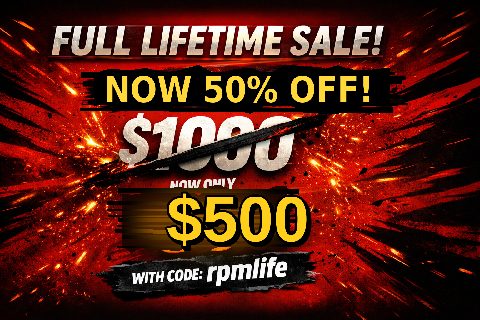 RPM Trades 50% off $500 lifetime membership signup banner